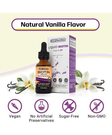 SBR Nutrition Biotin Liquid Drops 5000mcg - 60 Servings, 1.0Fl.oz (30ml) Vanilla Flavor - Buy Online on GoSupps.com
