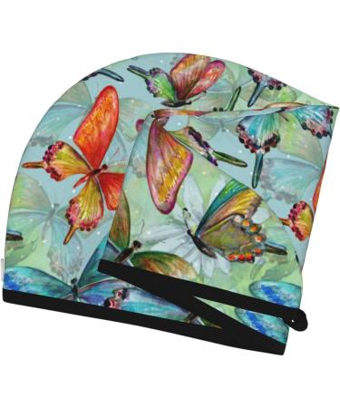 Hair Towel Wrap - Quick Drying Towel Turban with Button | Retro Seamless Flying Butterflies | Perfect for International Shipping - Buy Online on GoSupps.com