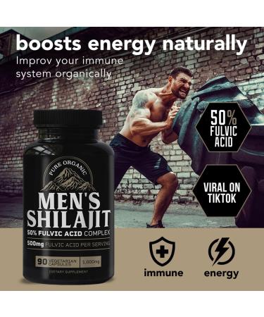 Pure Shilajit Capsules for Men 1000mg per Serving with 50% Fulvic Acid & 85+ Trace Minerals | Energy Strength Focus & Vitality Support | Vegan Gluten-Free Non-GMO 90 Capsules - Buy Online on GoSupps.com