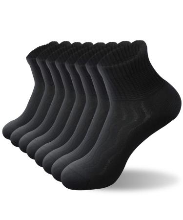 +MD Mens&Womens Non-Binding Cotton Crew Diabetic Socks with Seamless Toe and Cushion Sole 8 Pairs Ankle/8 Pairs Black 9-11