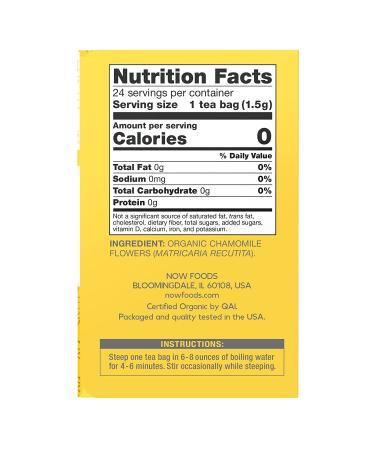 Now Foods Organic Chamomile Tea - Caffeine Free, 24 Bags (1.5g Each) | Relax & Enjoy - Buy Online on GoSupps.com