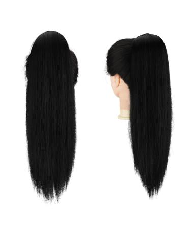 Fine Ponytail Extensions - Long Straight Drawstring Hair Extension 50 cm Natural Black - Buy Online on GoSupps.com