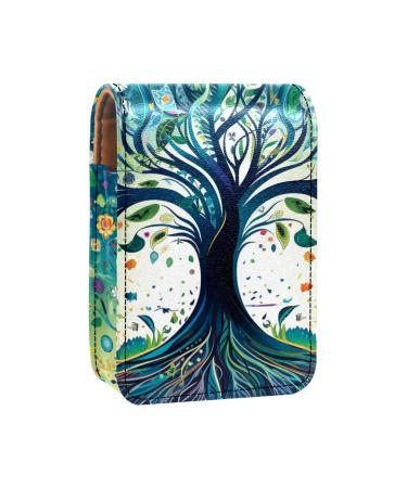 Travel Lipstick Organizer Case Lipstick Case Portable Makeup Bag With Mirror Fantasy Colored Tree Leaves O328s4rapd