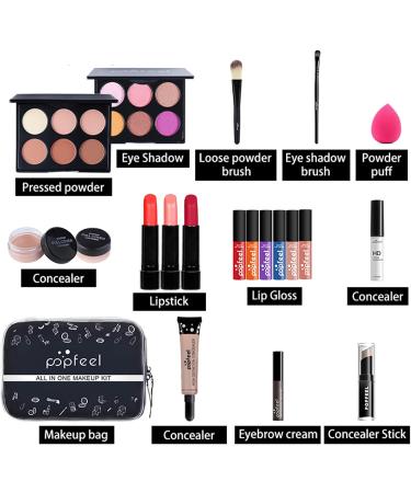RoseFlower 20Pcs Professional Makeup Set - All-In-One Essential Starter Set with Cosmetic Bag, Eyeshadow Palette, Lip Gloss, and Foundation Brush | Makeup Gift Sets for Women - Buy Online on GoSupps.com