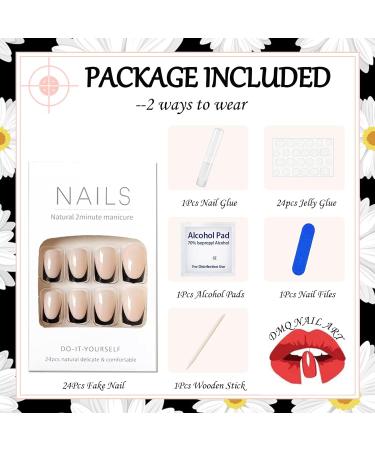 24Pcs Black French Fake Nails - Square Press On Nail Set with Glue | Short False Nail Tips for Women & Girls - Nail Art & Acrylic Stick On Nails - Buy Online on GoSupps.com