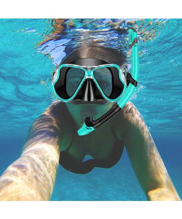 Createy Snorkel Set | Panoramic View Diving Mask, Trek Fin, Dry Top Snorkel - Green | S/M Adults 4.5-8.5 - Buy Online on GoSupps.com