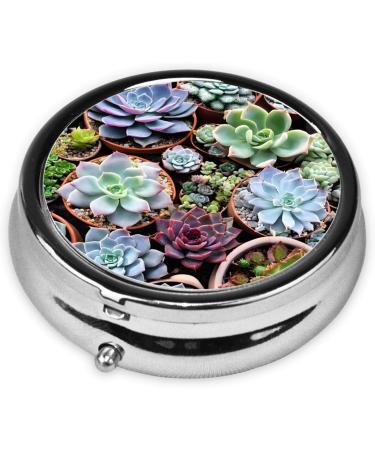 Buy Colorful Succulent Printed Mini Round Pill Box - 3 Compartment Travel Organizer | Portable Pill Case for Home & Office - Buy Online on GoSupps.com