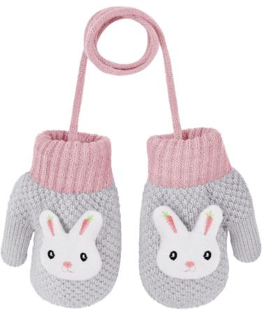 Kids Winter Fox Knit Full Finger Gloves, Toddler Thermal Plush Lining Mittens 1-3 Yrs - Grey - Buy Online on GoSupps.com
