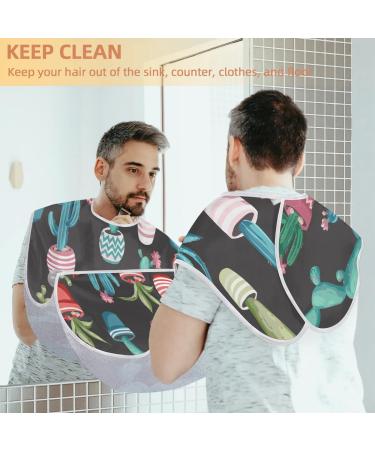 Beard Bib Apron for Men | Non-Stick Waterproof Hair Catcher | Grooming Cape with Watercolor Cactus Flower - Buy Online on GoSupps.com