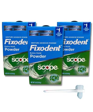 Fixodent Extra Hold Powder Plus Scope Denture Adhesive Strong 1.6oz Pack of 3 (3 Items), 818-0556 - Buy Online on GoSupps.com
