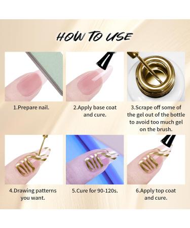 U-Shinein 2x12ml Metallic Painting Nail Gel Liner Gold & Silver Metal Painted Drawing Gel Strong Mirror Reflection Nail Art Paint Nail Liner Gel UV Nail Gel with Build in Thin Brush Gold+Silver - Buy Online on GoSupps.com