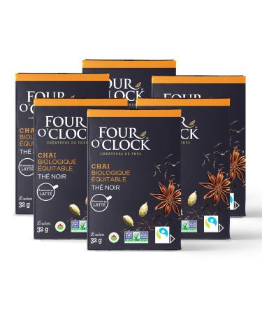 Four O'Clock Black Tea Chai Organic Fairtrade Non-Gmo Kosher Gluten-Free 6 Packs (96 teabags)