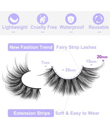 Dramatic Faux Mink Cat Eye Wispy False Lashes - Long Fluffy Fairy Strip Eyelashes Pack - Buy Online on GoSupps.com