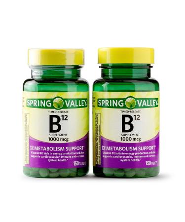 Spring Valley Vitamin B12 Timed Release Tablets 1000 mcg 150 Count (Pack of 2 300 Count Total) (150 Count (Pack of 2))