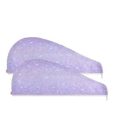 Shiny Glitter Lavender Dry Hair Cap 2 Piece Quick Drying Towel Set with Button Headband Super Absorbent Soft & Comfortable