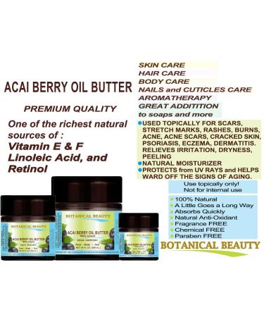 Botanical Beauty ACAI BERRY OIL BUTTER 100% Natural Pure Virgin Unrefined RAW for FACE SKIN BODY DAMAGED HAIR NAILS. Natural Sources of Vitamin C and Vitamin E (4 Fl Oz) 4 Fl Oz (Pack of 1) - Buy Online on GoSupps.com
