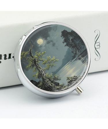 Portable 3 Compartment Pill Box - Travel Pill Organizer with Green Leaves Printing for Purse & Pocket - Buy Online on GoSupps.com