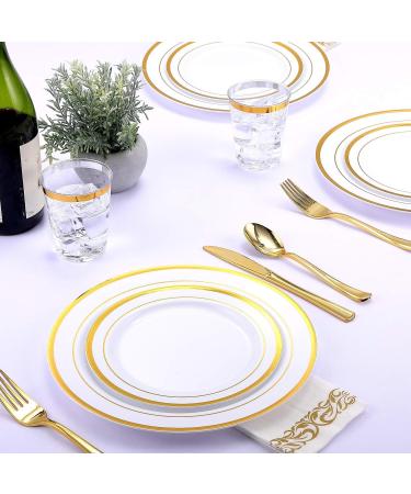 175 Piece Gold Dinnerware Party Set - 25 Dinner Plastic Plates - 25 Salad Gold Plates- 25 Gold Plastic Silverware Set - 25 9 OZ Gold Plastic Cups - 25 Gold Napkins | for Wedding Birthday Parties 25 Guests Gold 175 - Buy Online on GoSupps.com