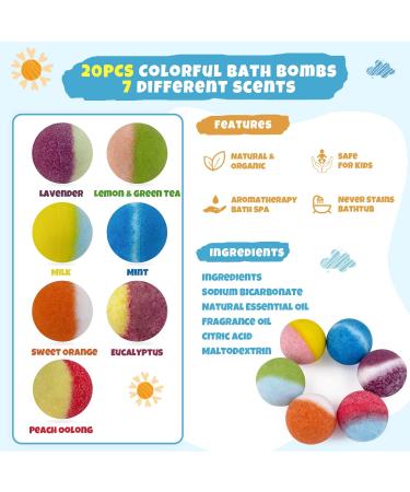 20PCS Colorful Kids Bath Bombs with Dinosaur Suction Toys - Organic Fizzy Bombs for Boys and Girls - Ideal for Birthday, Christmas, Easter - All Natural Ingredients - Buy Online on GoSupps.com
