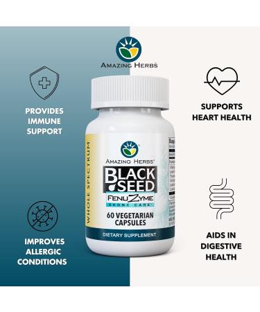 Amazing Herbs Black Seed Fenuzume Bronc-Care, Vegetarian Capsules - Gluten-Free, Non-GMO, Vegan, Enhances Immune Response, Improves Allergic Conditions & General Well-Being - 60 Count - Buy Online on GoSupps.com