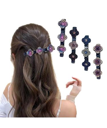 Hair Clips  Sparkling Crystal Stone Braided Hair Clips  4 PCS  Hair Clips for Women  Hair Clips for Girls  Satin Fabric Hair Bands  Rhinestone Hair Clips  Stocking Stuffers for Women Four-Leaf Clover 4Pcs