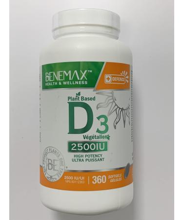Benemax Vitamin D3 2500 IU For Healthy Bones Teeth and Helps Prevent Vitamin D Deficiency Plant Based & Vegan 360 Day Supply - Buy Online on GoSupps.com