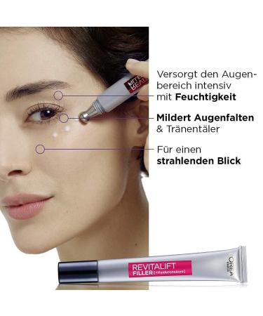 L'Or al Paris Hyaluron Eye Care | Revitalift Filler Anti-Aging Eye Cream with Hyaluronic Acid | 2 x 15 ml | Double Applicator Tip - Shop Internationally! - Buy Online on GoSupps.com