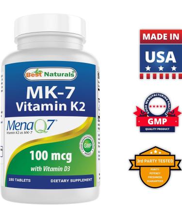 Best Naturals Vitamin K2 (MK7) with D3 5000 IU - 180 Tablets for Bone and Heart Health - Buy Online on GoSupps.com