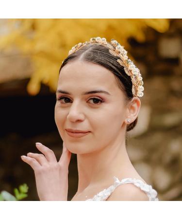 FRCOLOR Wedding Headband Rose Gold Bridal Headband Rhinestone Retro Crystal Headband Pearls Headband Metal Leaves Crown Head Band Tiara for Women Wedding Hair Accessories - Buy Online on GoSupps.com