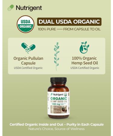 Nutrigent USDA Organic Hemp Seed Oil 1000 mg Cold Pressed & 100% Pure Plant-Based Omega 3-6-9 for Heart Joint Relaxation & Emotional Wellness 60 Capsules - Buy Online on GoSupps.com