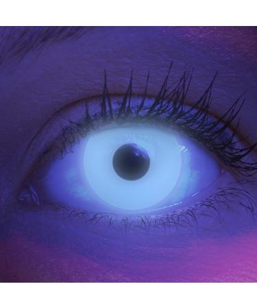 Colored UV contact lenses 1 pair of white black light glow white neon color lenses.Annual lenses Top quality for Halloween Mardi Gras Fastnacht Carnival including contact lens containers - without strength