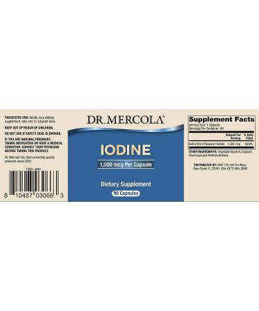 Dr. Mercola Iodine Capsules - 90 Servings for Bone & Brain Health, Energy Support - Non GMO, Soy & Gluten Free - 90 Count - Buy Online on GoSupps.com