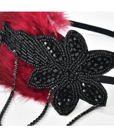 1920s Rhinestone Flapper Headbands Feather Beaded Headpiece Roaring 20s Hair Bands Art Deco Party Hairbands Great Hair Accessories with Chain Black - Buy Online on GoSupps.com