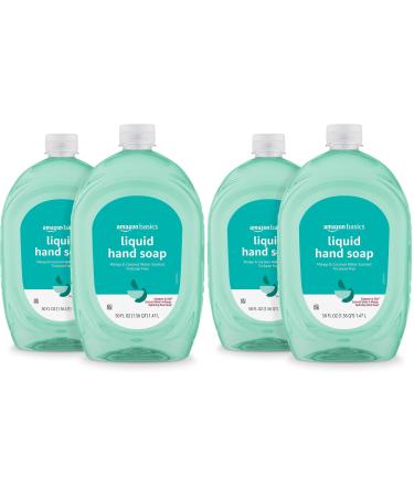 Amazon Basics Liquid Hand Soap Refill Mango & Coconut Water Scent Triclosan-Free 50 Fl Oz (Pack of 4)