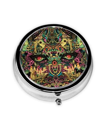 Colorful Magical Eyes Portable Metal Pill Box Round Mini 3-Compartment Plastic Insert hinged Fastening Design Suitable for Small Pills Must-Have for Travel