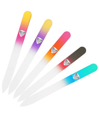 Glass Nail Files  Manicure Fingernail Files  Gentle Precision Filing  Expertly Shape Nails for a Smooth Finish - 5-Piece Bona Fide Beauty Premium Czech Glass Files 5 Count (Pack of 1)