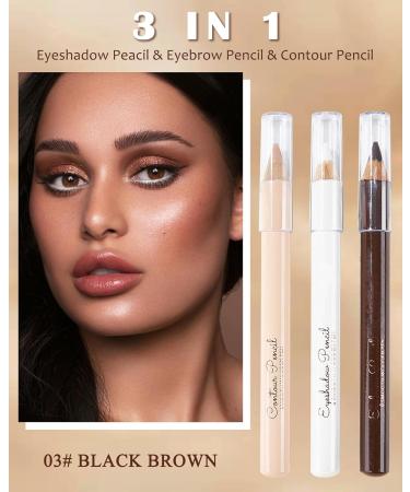 Eyebrow Pencil Brow Lift Highlighting Pencil Contour Pen Set-3 Pcs Long Lasting Waterproof Eye Makeup Pencil Highlighter Stick for Women Fill and Defined Brow with Sharpener & Brow Tool-Black Brown Set 03# Black Brown - Buy Online on GoSupps.com