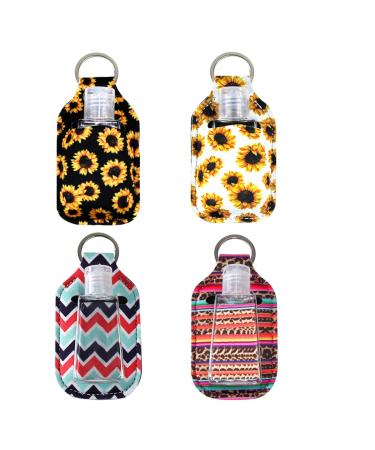 4 Pack Travel Size Bottle Hand Sanitizer Holder Keychain, 30ml Flip Cap Reusable Bottles Containers for Kids Backpack, Office, Travel, Outdoor, Camping