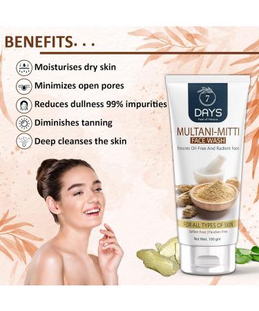 Multani Mitti Face Wash with Aloe Vera & Vitamin E - Oily & Acne Skin Care for Men & Women - 100ml - Buy Online Worldwide - Buy Online on GoSupps.com