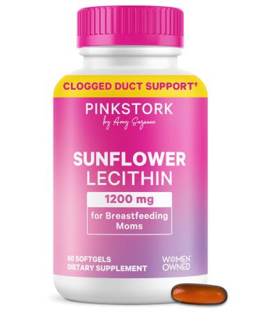 Pink Stork Sunflower Lecithin Supplement - 1200 mg for Clogged Milk Ducts - Breastfeeding Essentials for Postpartum Moms - Supports Breast Milk Flow - 60 Softgels