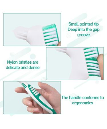 Denture Brush 4PCS False Teeth Toothbrush Portable Denture Toothbrush Denture Cleaner Toothbrush Double Bristle Head for Cleaning Retainers Blue Purple Green Orange - Buy Online on GoSupps.com