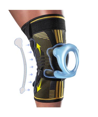 Fit Geno Knee Brace with Side Stabilizers: Breathable Knee Sleeve w/ Patented Patella Gel Pad for Maximum Pain Relief - Ultimate Knee Support and Fast Recovery from Meniscus Tear Arthritis ACL PCL Men & Women (Medium) Medium Black-Gold