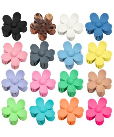 16 Pieces Flower Claw Big Flower Jaw Hair Clips Strong Hold Cute Plastic Matte 16 Colors Floral Hair Accessories for Women Girls Thick or Thin Hair
