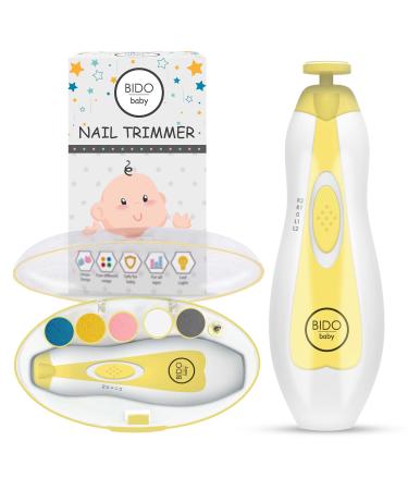 BIDO Baby Nail Trimmer File Electric-Safe Baby Nail Clippers,Manicure Kit for Newborn Toddler and Kids,6 Grinding Heads and LED Light, Pink or Blue (Yellow)