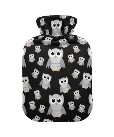 Hot water bottles with cover grey owls black hot water bag for pain relief children and adults hot water bed warmer 2 liters