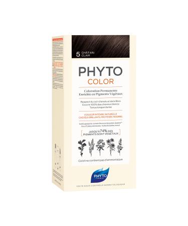 PHYTO Phytocolor Permanent Hair Color with Botanical Pigments, 100% Grey Hair Coverage, Ammonia-free, PPD-free, Resorcin-free, 0.42 oz 5 Light Brown