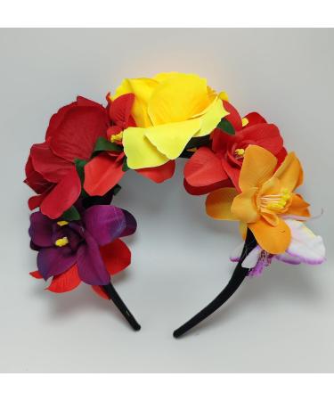 OHEETU Mexican Flower Crown Headband Halloween Flower Headband Bohemia Floral Hairband Rose Flower Crown Party Costume Day of The Dead Headpiece Cosplay Hair Accessories - Buy Online on GoSupps.com