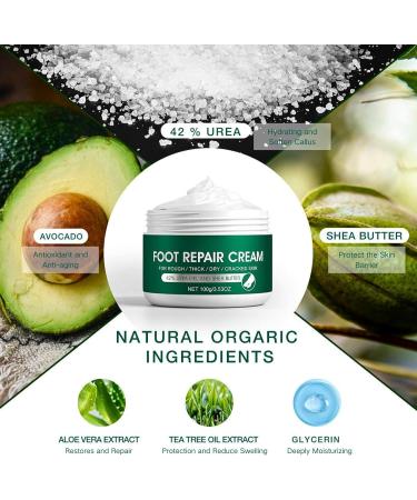 Urea 42% Foot Cream Cracked Heel Repair Cream Urea Foot Cream for Cracked Heels and Dry skin Urea Cream for Feet with Tea Tree & Aloe Vera for Deep Moisturizing Callus Remover Gel and Soften 100g - Buy Online on GoSupps.com