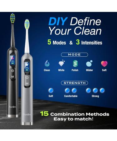 7AM2M Electric Toothbrush for Adults & Teens - LED Screen 5 Modes 90-Day Battery Fast Charge 8 Brush Heads - Gray - Buy Online on GoSupps.com