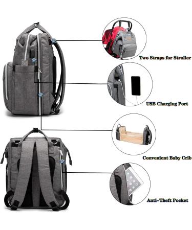 Attacking Multifunctional Mom Backpack - Waterproof Large Capacity Diaper Bag with USB Stroller Belts & Diaper Pad (LD47 Gray) - Buy Online on GoSupps.com